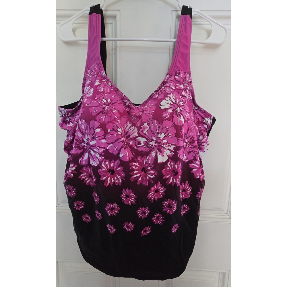 Swimsuits for All Women's Classic Tankini Top Pink/Black Floral Size 20 - Picture 3 of 8